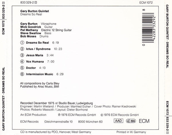 Gary Burton Quintet : Dreams So Real (CD, Album, RE, RP)