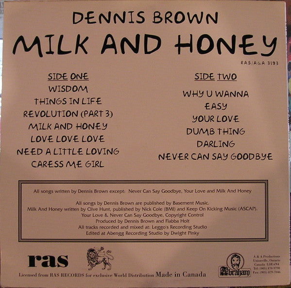 Dennis Brown : Milk And Honey (LP, Album)