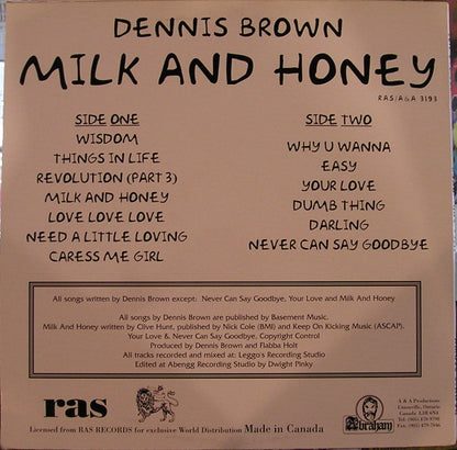 Dennis Brown : Milk And Honey (LP, Album)