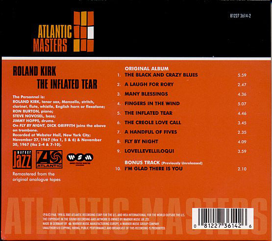 Roland Kirk : The Inflated Tear (CD, Album, RE, RM, Dig)