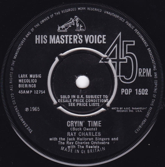 Ray Charles With The Jack Halloran Singers And Ray Charles And His Orchestra : Cryin' Time (7", Single)