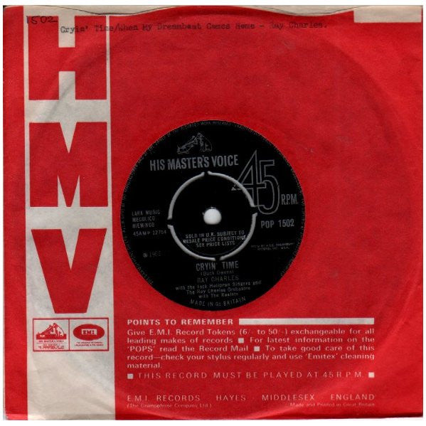 Ray Charles With The Jack Halloran Singers And Ray Charles And His Orchestra : Cryin' Time (7", Single)