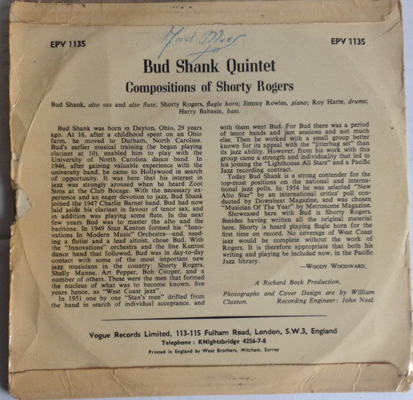 Bud Shank, Shorty Rogers : Lotus Bud (7", EP)