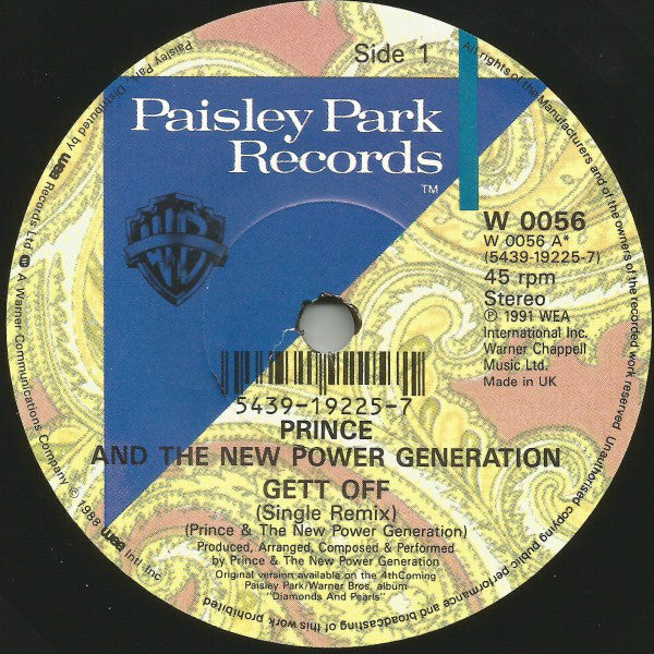 Prince And The New Power Generation : Gett Off (7", Single)