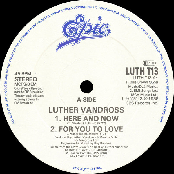 Luther Vandross : Here And Now (12")