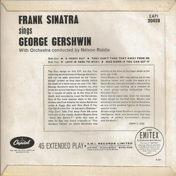 Frank Sinatra : Sings George Gershwin (7", EP, Mono)