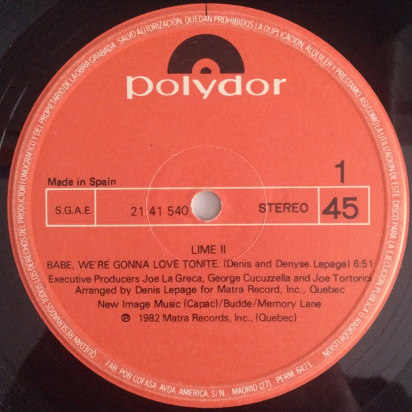 Lime (2) : Babe, We're Gonna Love Tonite (12")