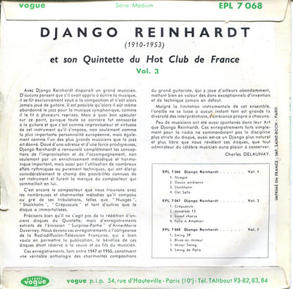 Django Reinhardt Et Son Quintette Du Hot Club De France : Vol. 3 (7", EP, RE)