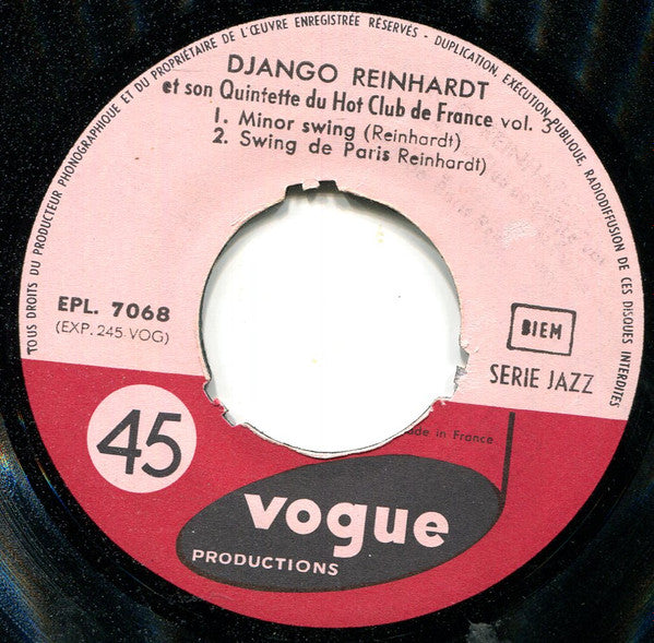 Django Reinhardt Et Son Quintette Du Hot Club De France : Vol. 3 (7", EP, RE)