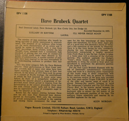 The Dave Brubeck Quartet : At Pacific College (7", EP, Mono)
