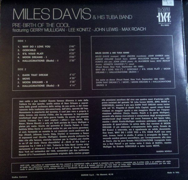 Miles Davis & His Tuba Band : Pre-Birth Of The Cool (LP, Album)