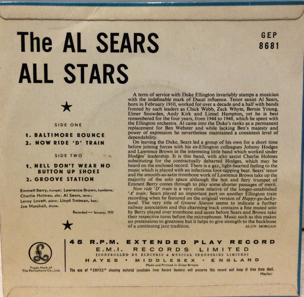 The Al Sears All Stars : The Al Sears All Stars (7", EP)
