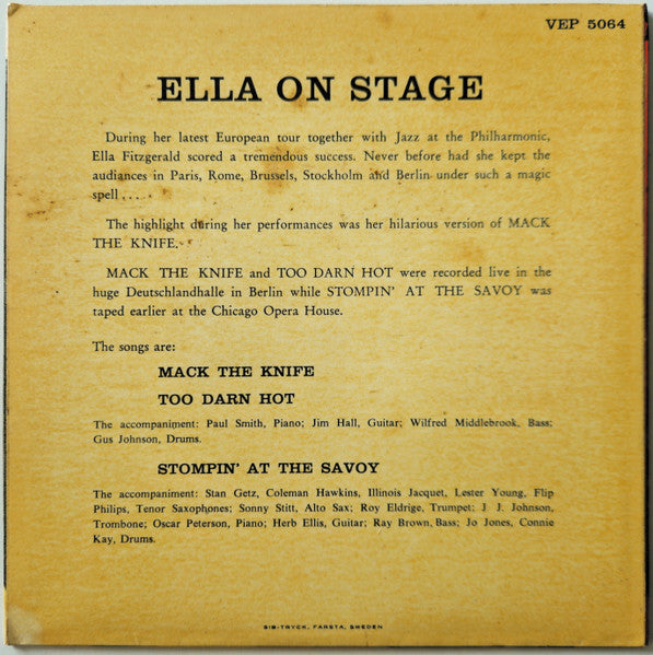 Ella Fitzgerald : Ella On Stage (7", EP)