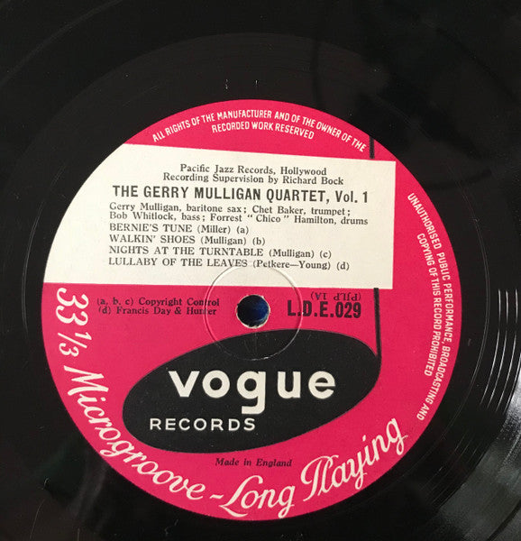 Gerry Mulligan Quartet : Volume 1 (10", RP)