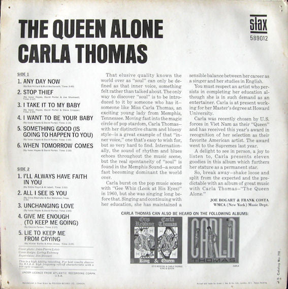 Carla Thomas : The Queen Alone (LP, Album, Mono)