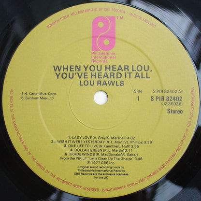 Lou Rawls : When You Hear Lou, You've Heard It All (LP, Album)