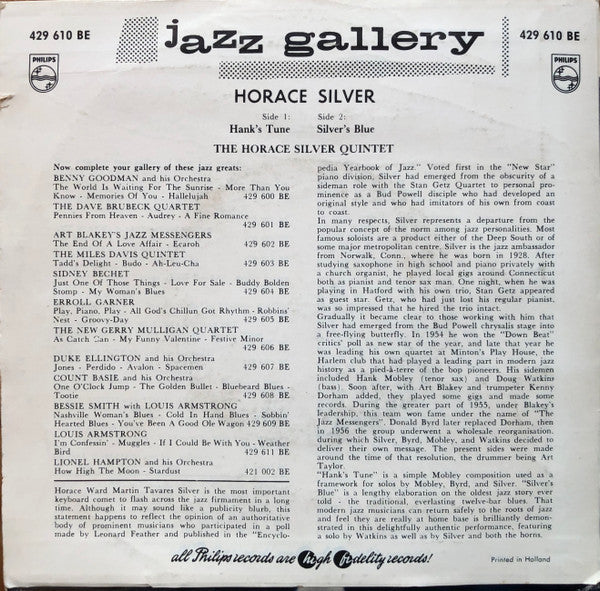 The Horace Silver Quintet : Jazz Gallery (7", EP)