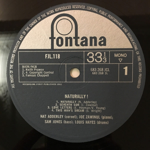 Nat Adderley : Naturally! (LP, Album, Mono, RE)