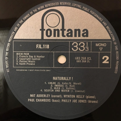Nat Adderley : Naturally! (LP, Album, Mono, RE)