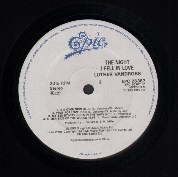 Luther Vandross : The Night I Fell In Love (LP, Album)