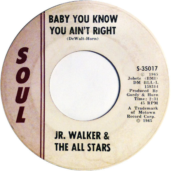 Junior Walker & The All Stars : Cleo's Mood / Baby You Know You Ain't Right (7", Single, Ame)