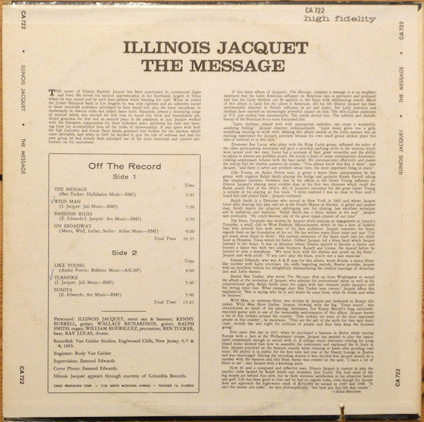 Illinois Jacquet : The Message (LP, Album, RE)