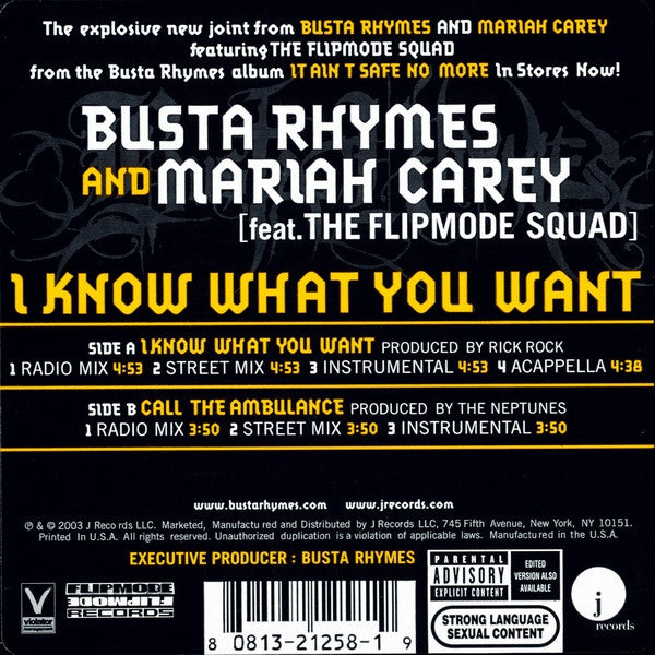 Busta Rhymes And Mariah Carey Feat. Flipmode Squad : I Know What You Want (12", Single)