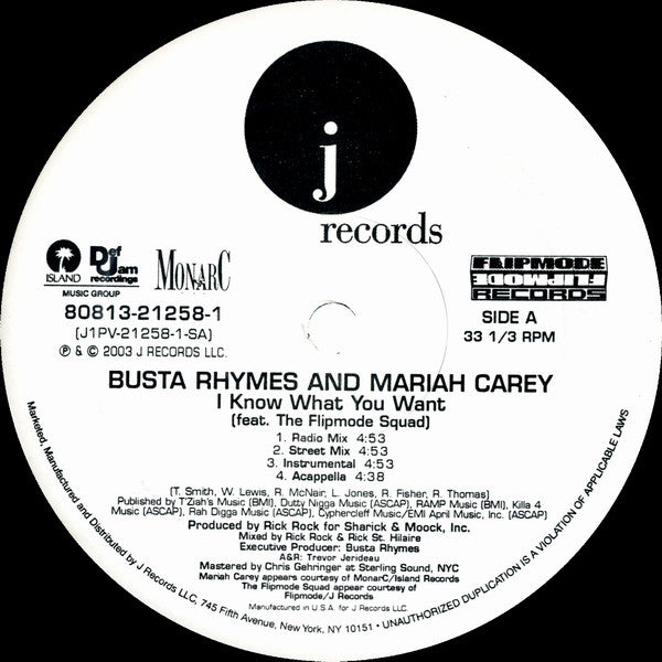 Busta Rhymes And Mariah Carey Feat. Flipmode Squad : I Know What You Want (12", Single)