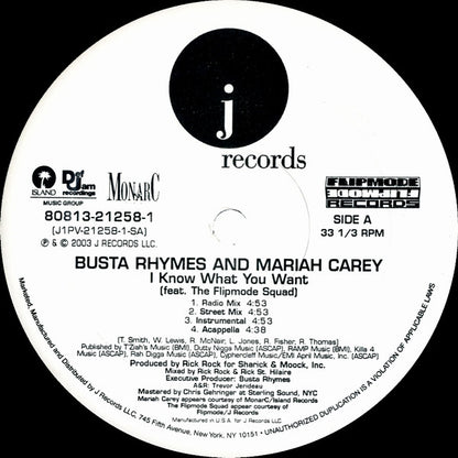 Busta Rhymes And Mariah Carey Feat. Flipmode Squad : I Know What You Want (12", Single)