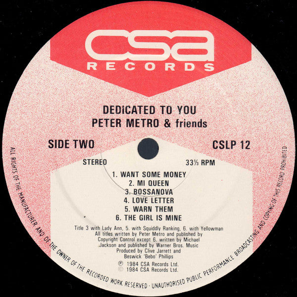 Peter Metro And Various : Dedicated To You (LP, Album)