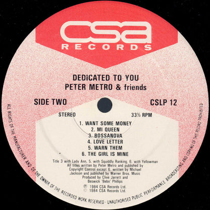 Peter Metro And Various : Dedicated To You (LP, Album)