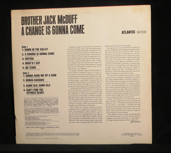 Brother Jack McDuff : A Change Is Gonna Come (LP, Album, Mono)