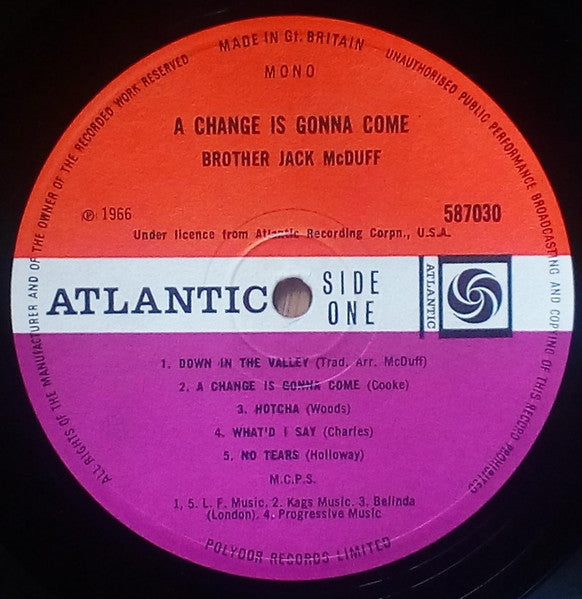 Brother Jack McDuff : A Change Is Gonna Come (LP, Album, Mono)