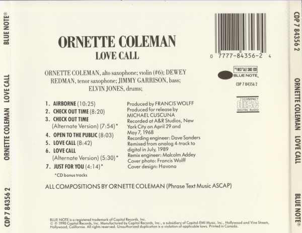 Ornette Coleman : Love Call (CD, Album, RE)
