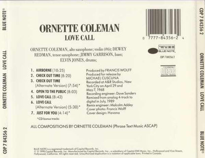 Ornette Coleman : Love Call (CD, Album, RE)