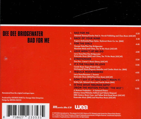 Dee Dee Bridgewater : Bad For Me (CD, Album)