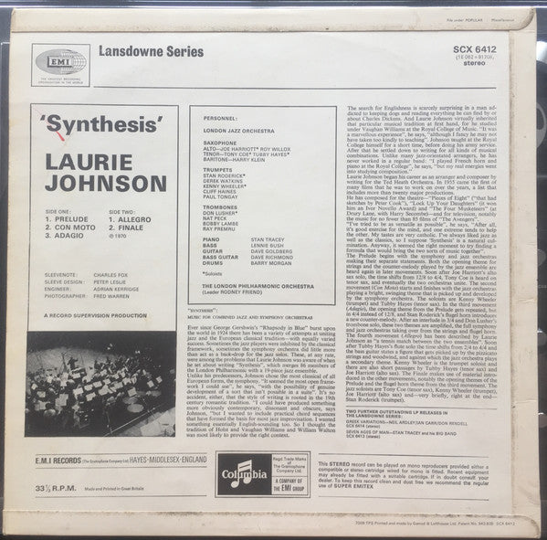 Laurie Johnson, London Philharmonic Orchestra, The London Jazz Orchestra : Synthesis (LP, Album)