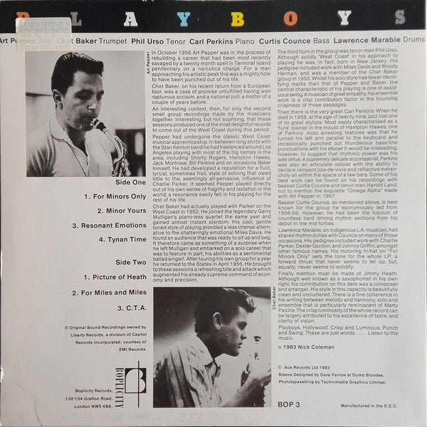 Chet Baker & Art Pepper : Playboys (LP, Album, RE)