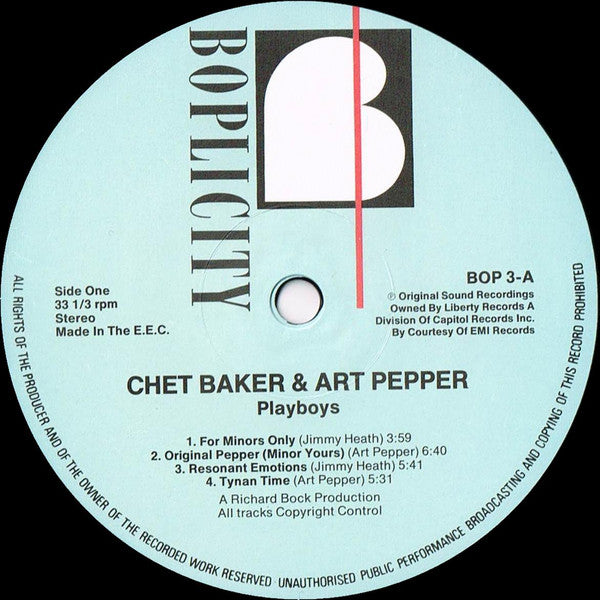 Chet Baker & Art Pepper : Playboys (LP, Album, RE)