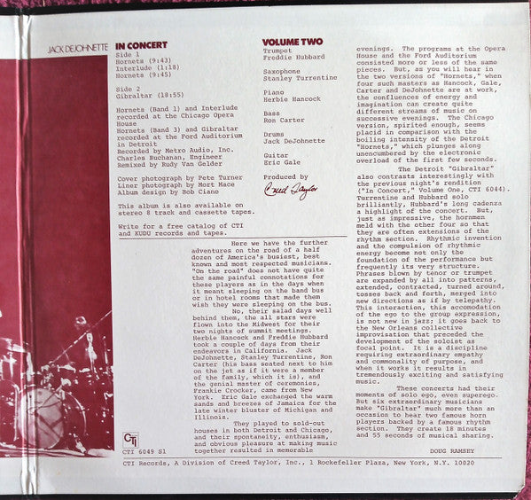Herbie Hancock / Freddie Hubbard / Stanley Turrentine / Ron Carter / Jack DeJohnette / Eric Gale : In Concert Volume Two (LP, Album)