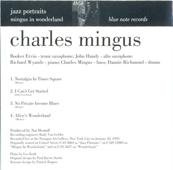 Charles Mingus : Jazz Portraits. Mingus In Wonderland (CD, Album, RE)