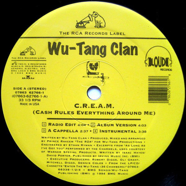 Wu-Tang Clan : C.R.E.A.M. (Cash Rules Everything Around Me) (12", Yel)