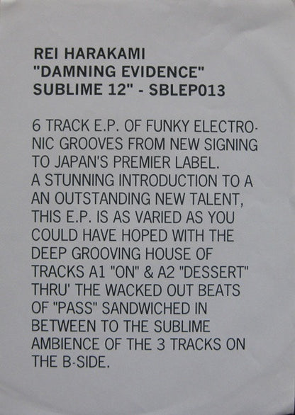 Rei Harakami : Damning Evidence EP (12", EP, W/Lbl)