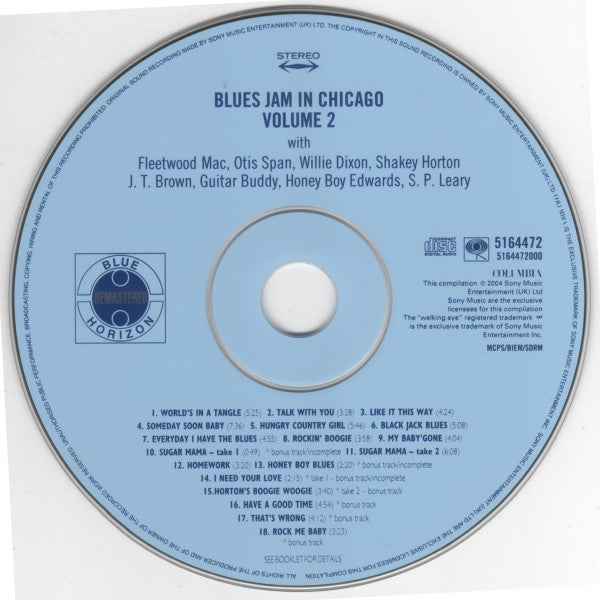 Fleetwood Mac, Otis Spann, Willie Dixon, J.T. Brown, David "Honeyboy" Edwards, S.P. Leary : Blues Jam In Chicago - Volume Two (CD, Album, RE, RM)