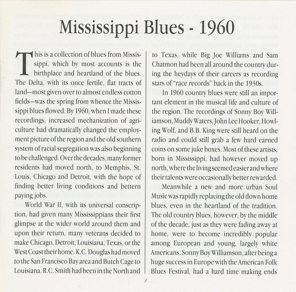 Various : I Have To Paint My Face: Mississippi Blues – 1960 (CD, Comp, RE)