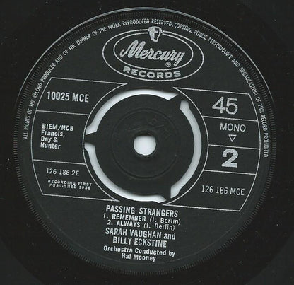Billy Eckstine & Sarah Vaughan : Passing Strangers (7", EP, Mono)