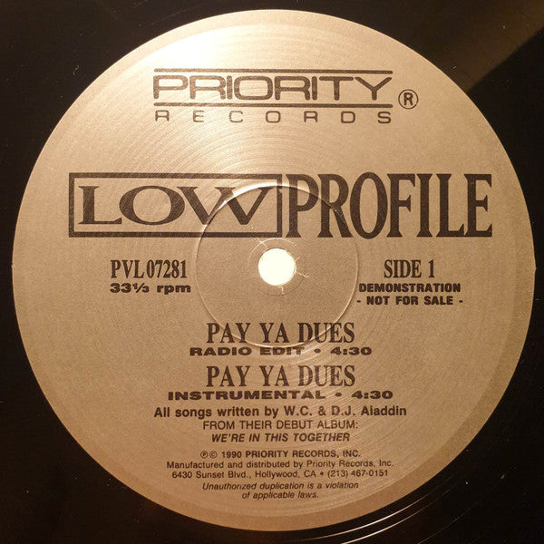 Low Profile : Pay Ya Dues / That's Y They Do It / The Dub B.U. Just Begun (12", Maxi, Promo)