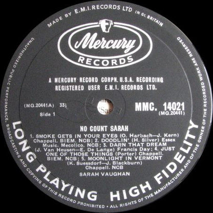 Sarah Vaughan : No Count Sarah (LP, Album, Mono)
