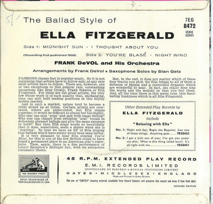 Ella Fitzgerald With Frank De Vol And His Orchestra : The Ballad Style Of Ella Fitzgerald (7")