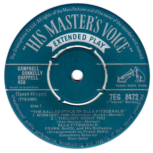 Ella Fitzgerald With Frank De Vol And His Orchestra : The Ballad Style Of Ella Fitzgerald (7")